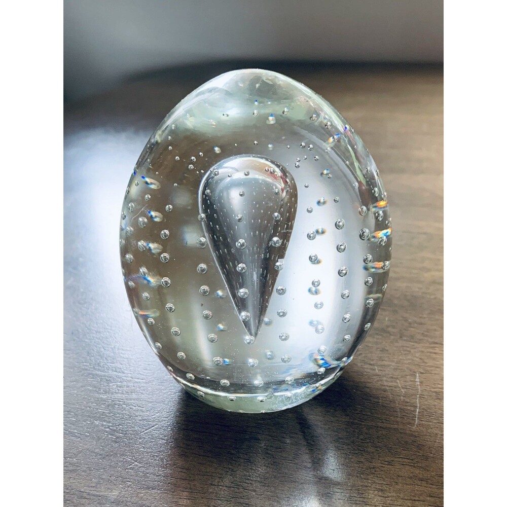 CONTROLLED BUBBLES ART GLASS SPHERE 3.25” CLEAR PAPERWEIGHT MCM